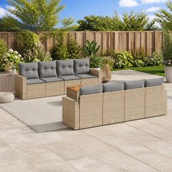 Garden Sofa Set 9 Piece Outdoor Furniture Beige Poly Rattan Patio Seating with