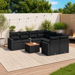 9 Piece Garden Sofa Set with Storage Outdoor Patio Furniture Black Poly Rattan