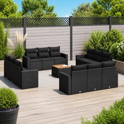Garden Sofa Set 13 Piece Outdoor Furniture Black Poly Rattan Patio Lounge with