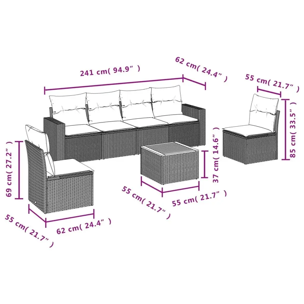 Garden Sofa Set 7 Piece Outdoor Furniture Grey Poly Rattan Patio Lounge Seats