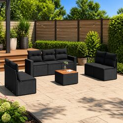 Garden Sofa Set 8 Piece Outdoor Furniture Black Poly Rattan Modular Patio