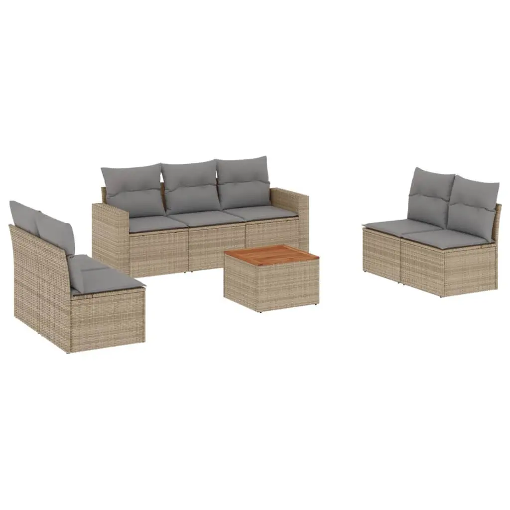 Garden Sofa Set 8 Piece Outdoor Furniture Beige Poly Rattan Patio Lounge with