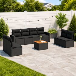 9 Piece Garden Sofa Set Black Poly Rattan Outdoor Furniture with Cushions
