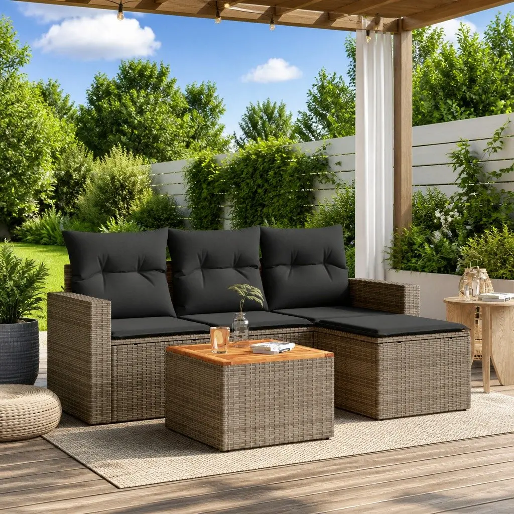 5 Piece Outdoor Garden Sofa Set with Storage Footstool Grey Poly Rattan
