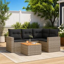 5 Piece Garden Sofa Set Grey Poly Rattan Outdoor Furniture Patio Seating with