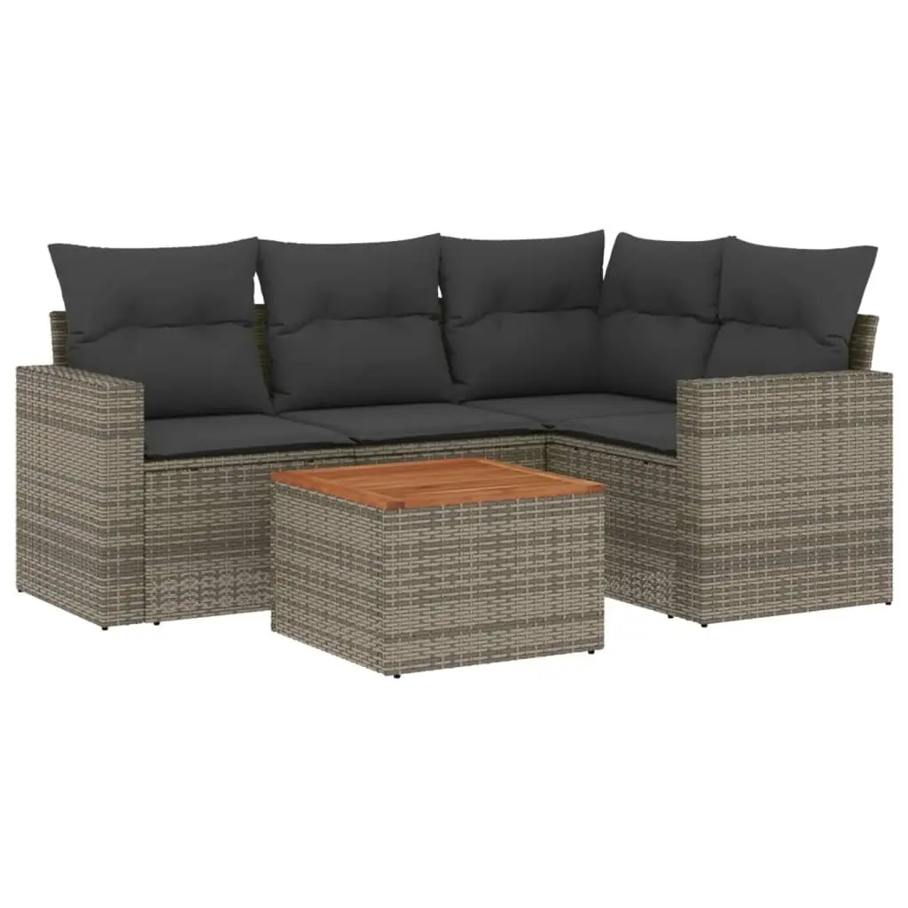 5 Piece Garden Sofa Set Grey Poly Rattan Outdoor Furniture Patio Seating with