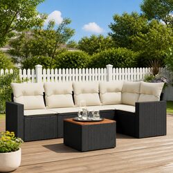 Garden Sofa Set 6 Piece Outdoor Furniture Black Poly Rattan Modular Patio