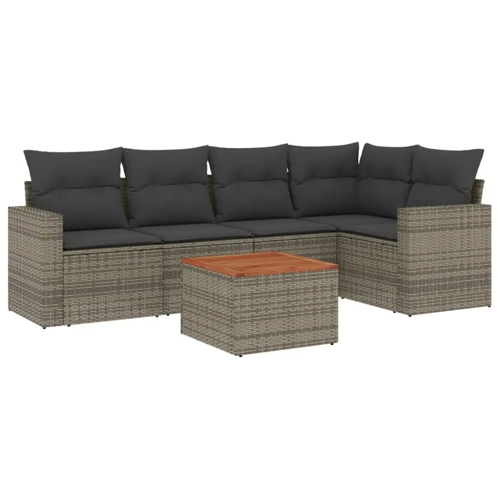 6 Piece Outdoor Garden Sofa Set Grey Poly Rattan Patio Furniture with Storage