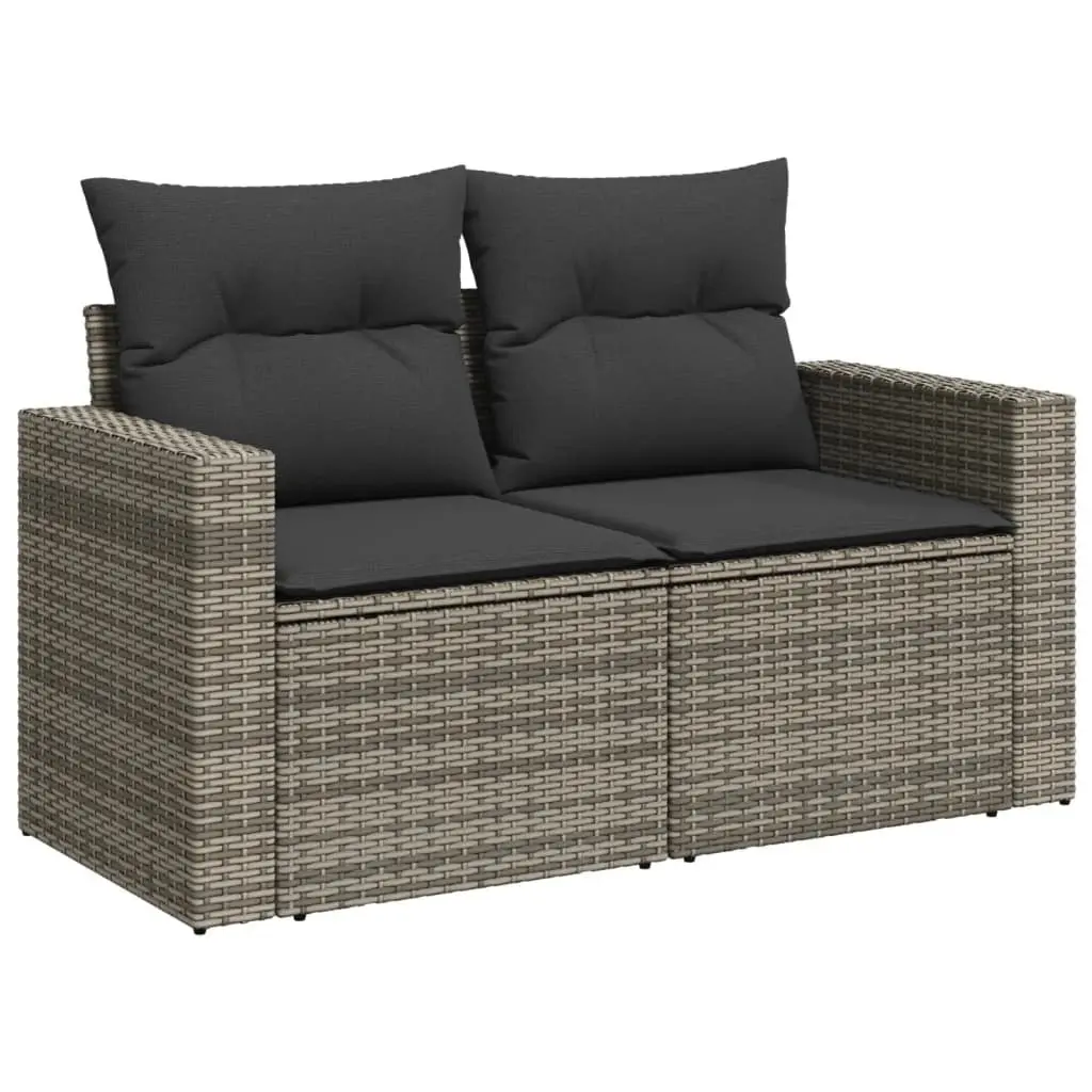 6 Piece Outdoor Garden Sofa Set Grey Poly Rattan Patio Furniture with Storage