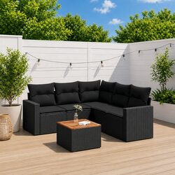 6 Piece Garden Sofa Set Black Poly Rattan Outdoor Patio Furniture with Storage