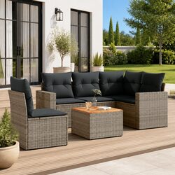 Garden Sofa Set 6 Piece Outdoor Furniture Grey Poly Rattan Patio Seating with