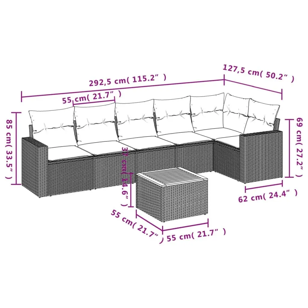 7 Piece Garden Sofa Set Grey Poly Rattan Outdoor Furniture Patio Sectional