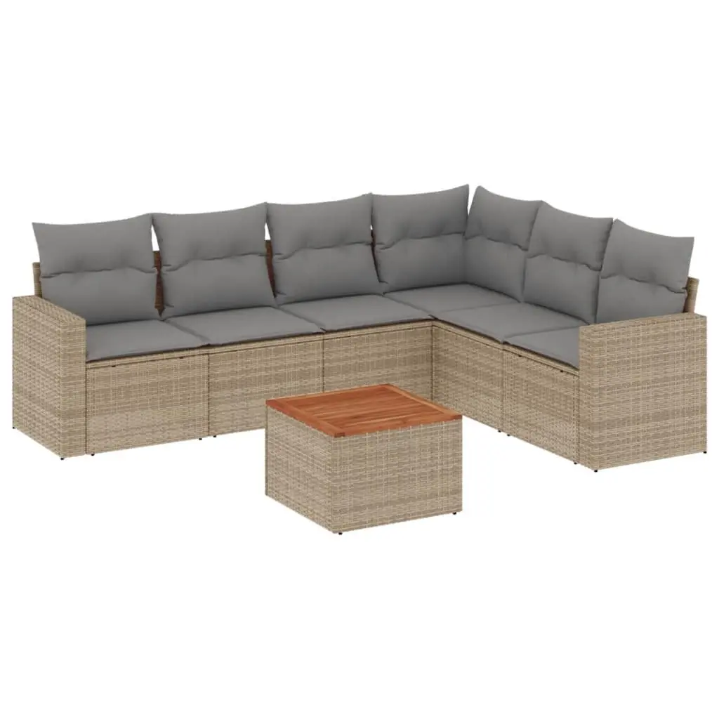 Garden Sofa Set Modular 7 Piece Outdoor Furniture Beige Poly Rattan