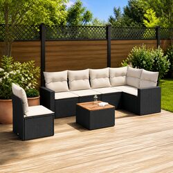 7 Piece Outdoor Sofa Set Black Poly Rattan Garden Furniture Patio Lounge Seats
