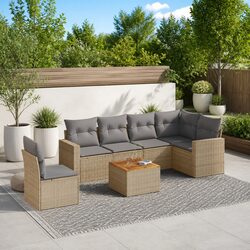 7 Piece Garden Sofa Set Outdoor Furniture Beige Poly Rattan with Storage