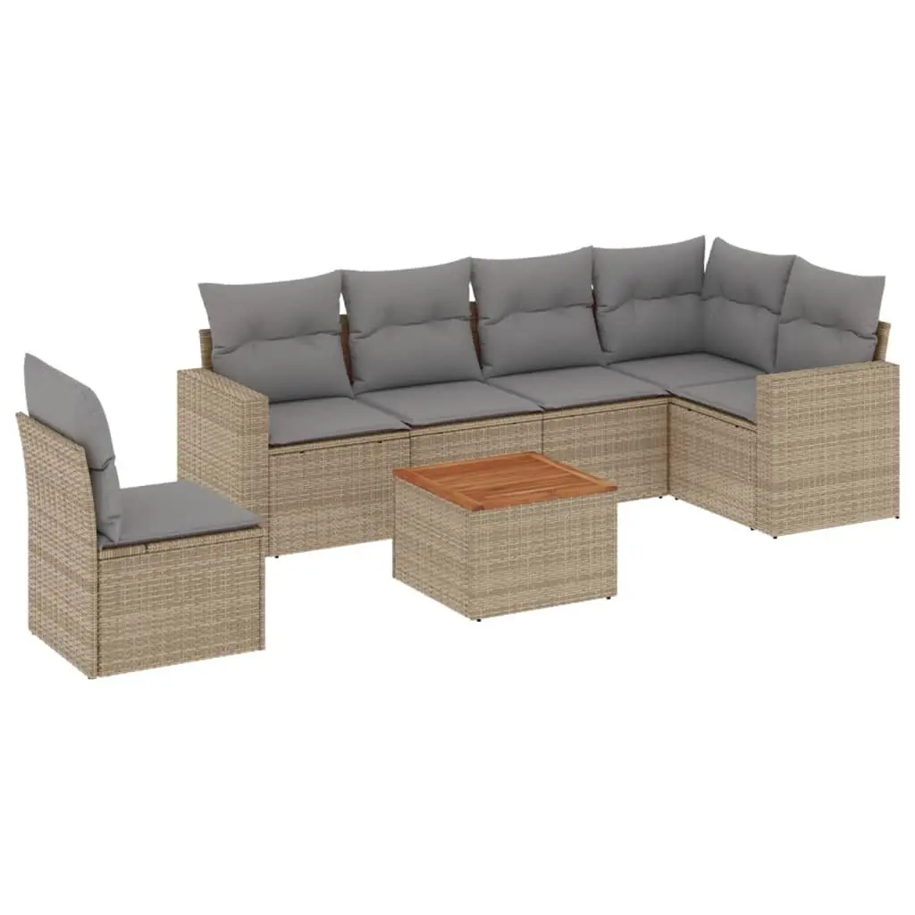 7 Piece Garden Sofa Set Outdoor Furniture Beige Poly Rattan with Storage