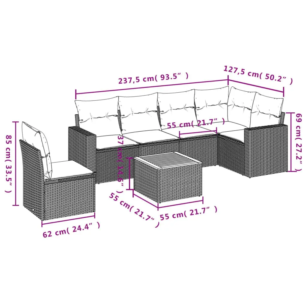 7 Piece Garden Sofa Set Outdoor Furniture Beige Poly Rattan with Storage