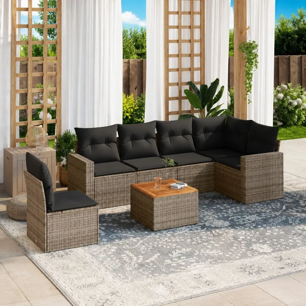 7 Piece Garden Sofa Set Grey Poly Rattan Outdoor Furniture with Storage Cushions