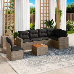 7 Piece Garden Sofa Set Grey Poly Rattan Outdoor Furniture with Storage Cushions