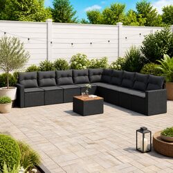 Garden Sofa Set 10 Piece Outdoor Furniture Black Poly Rattan Modular Patio