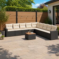 10 Piece Outdoor Garden Sofa Set with Storage Cushions Black Poly Rattan Patio