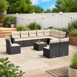 Garden Sofa Set 11 Piece Outdoor Furniture Black Poly Rattan Patio Seating