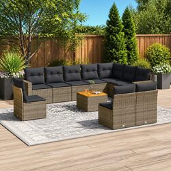 Garden Sofa Set 11 Piece Outdoor Furniture Patio Sectional with Storage Grey