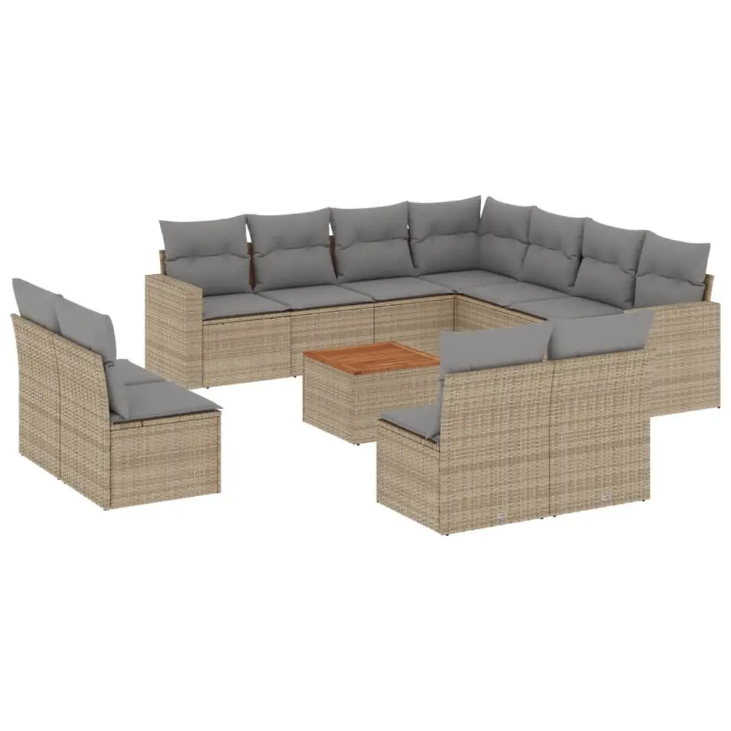 Garden Sofa Set 12 Piece Outdoor Furniture Beige Poly Rattan Patio Lounge