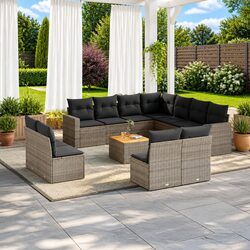 Garden Sofa Set 12 Piece Outdoor Furniture Grey Poly Rattan Modular Patio