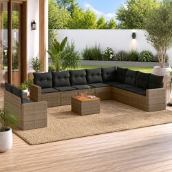 11 Piece Garden Sofa Set Outdoor Furniture Poly Rattan Grey Patio Lounge