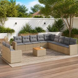 Garden Sofa Set 12 Piece Outdoor Furniture Patio Lounger Beige Rattan Modular