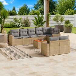 Garden Sofa Set 9 Piece Outdoor Furniture Patio Lounge Beige Poly Rattan with