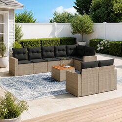 9 Piece Garden Sofa Set Outdoor Patio Furniture Grey Poly Rattan with Cushions