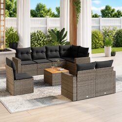 9 Piece Garden Sofa Set Outdoor Furniture Grey Poly Rattan Lounge Patio Seating
