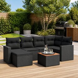 7 Piece Garden Sofa Set with Storage Footstool Outdoor Patio Furniture Black
