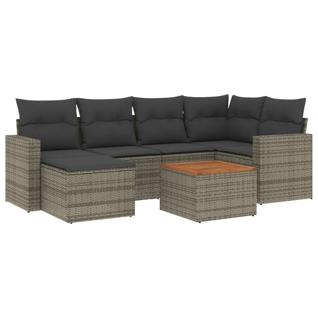 7 Piece Garden Sofa Set Grey Poly Rattan Outdoor Furniture Patio Lounge with
