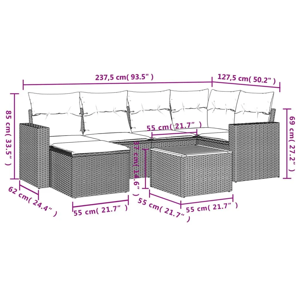 7 Piece Garden Sofa Set Grey Poly Rattan Outdoor Furniture Patio Lounge with