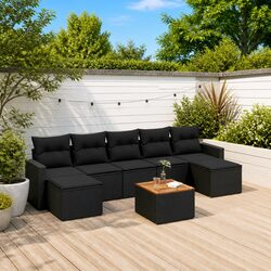 Garden Sofa Set 8 Piece Outdoor Furniture Black Poly Rattan Modular Patio Lounge