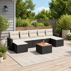 Garden Sofa Set 8 Piece Outdoor Furniture Black Poly Rattan Modular Patio