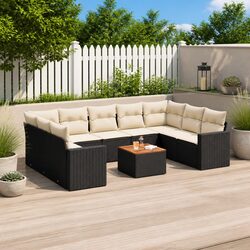 Garden Sofa Set 10 Piece Outdoor Patio Furniture Black Poly Rattan with Cushions