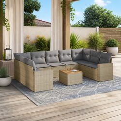 Garden Sofa Set 10 Piece Outdoor Furniture Beige Poly Rattan Patio Seating