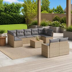 Garden Sofa Set 10 Piece Outdoor Furniture Beige Poly Rattan with Cushions