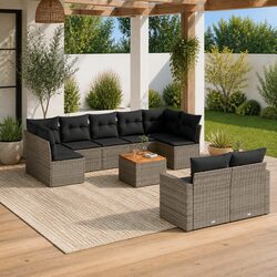 Garden Sofa Set 10 Piece Outdoor Furniture Patio Seating Grey Poly Rattan