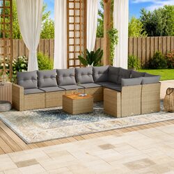 Garden Sofa Set 10 Piece Outdoor Furniture Beige Poly Rattan Patio Lounge