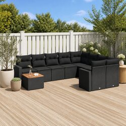 10 Piece Outdoor Garden Sofa Set with Storage Black Poly Rattan Furniture