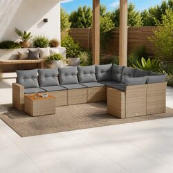 Garden Sofa Set 10 Piece Outdoor Furniture Beige Poly Rattan Patio Lounge with