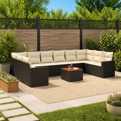 Garden Sofa Set 11 Piece Outdoor Furniture Black Poly Rattan Patio Seating