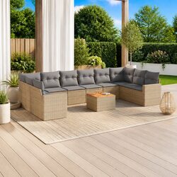 11 Piece Garden Sofa Set Outdoor Furniture Beige Poly Rattan Patio Lounge with