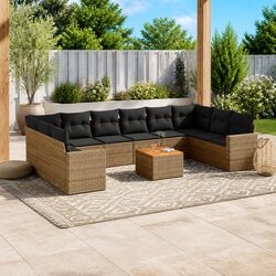 11 Piece Garden Sofa Set Outdoor Patio Furniture Grey Poly Rattan Cushions Table