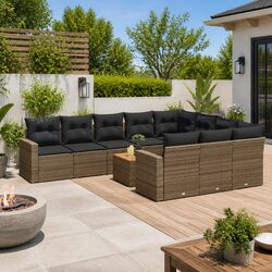 Garden Sofa Set 11 Piece Outdoor Furniture Grey Poly Rattan Patio Seating with